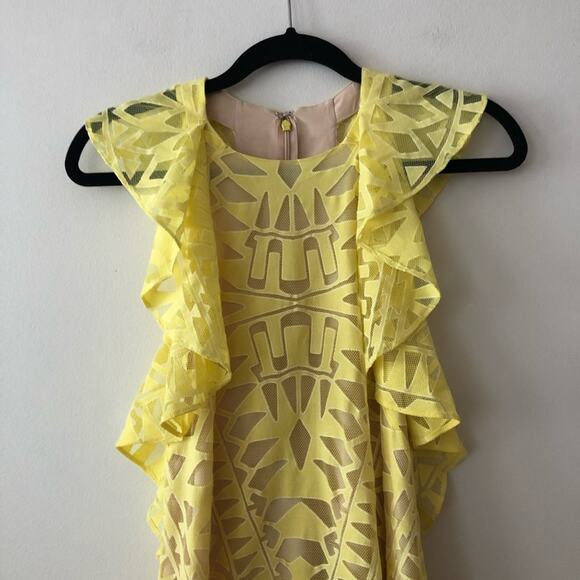 BCBGMaxazria Jenni Canary Yellow Ruffle Mini Dress - Picture 3 of 6
